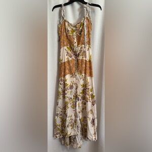 Free people Floral Button-Down Dress with tie Straps flowy boho beach